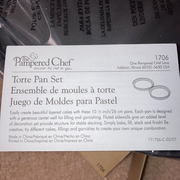 NEW Pampered Chef Torte Pan Set 10.5” Round Fluted Side 1706 Factory Sealed Pans - Picture 4 of 5